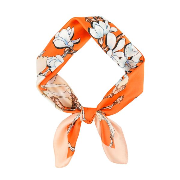 GoGou Retro Square Silk Scarves Floral Printed Bandana Headscarf Wedding Neckerchief Accessories for Festival Cosplay Concert Rave Outfit Gifts 70 * 70cm (Orange)