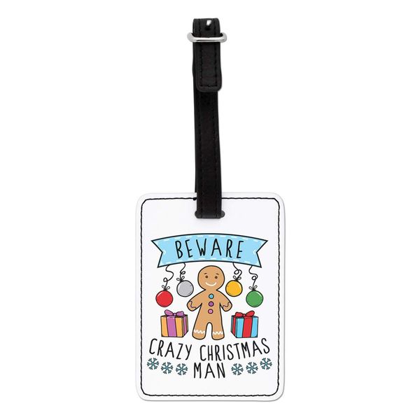 Gift Base Beware Crazy Christmas Man Visual Luggage Tag with Black Strap
