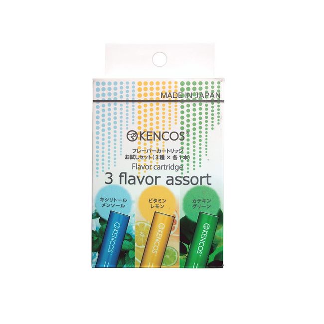 KENCOS4 (Kenkos 4) 3 Flavor Cartridges (1 each), Xylitol Menthol, Vitamin Lemon, Catechin Green, Made in Japan, 3 Flavor Assort