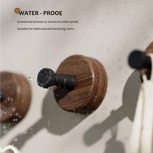 FunViet Wood Wall Hooks,4 Packs Dark Walnut Wood Coat Hooks Wall Mounted (Stick on & Screw in) for Hanging Purse,Hats,Backpacks,Jackets,Bags and Robe(Up to 30lbs),Modern Farmhouse Decor for Wall.