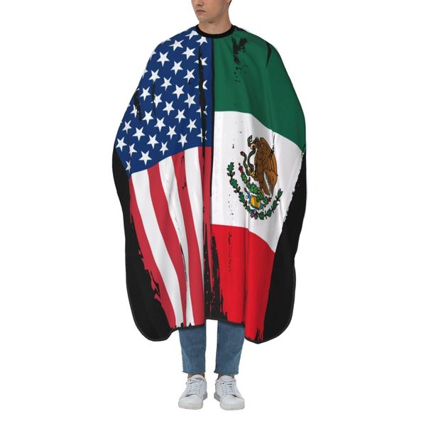 Usa Mexico Flag Salon Barber Cape For Men/Women - Professional Hairdressing Waterproof Hair Cutting Cape With Adjustable Snap Closure-Haircut Apron For Hair Stylist And Home Use-55''X66''