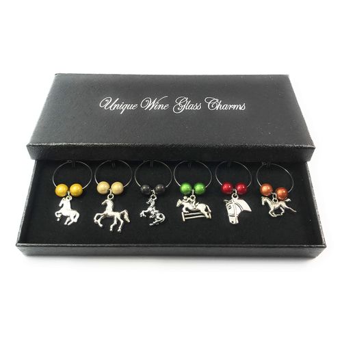Libby's Market Place Horse Lovers Wine Glass Charms with Gift Box