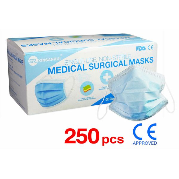 250 Pack CE Approved Class/Level 2 Surgical Disposable Face Mask/3-Ply 98% BFE