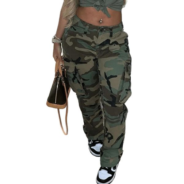 Casual Plus Size Camo Cargo Pants for Women High Waist Slim Fit Camouflage Jogger Army Pants Sweatpants with Pockets