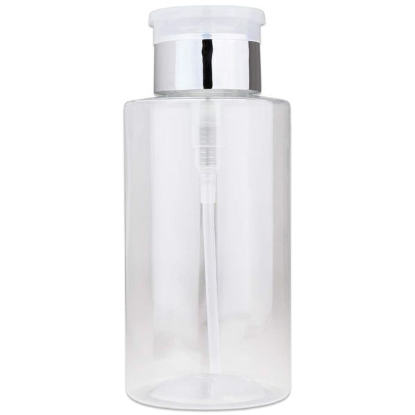 Pana 10 Oz Clear Silver Flip Cap Plastic Liquid Push Down Pump Dispenser Bottle
