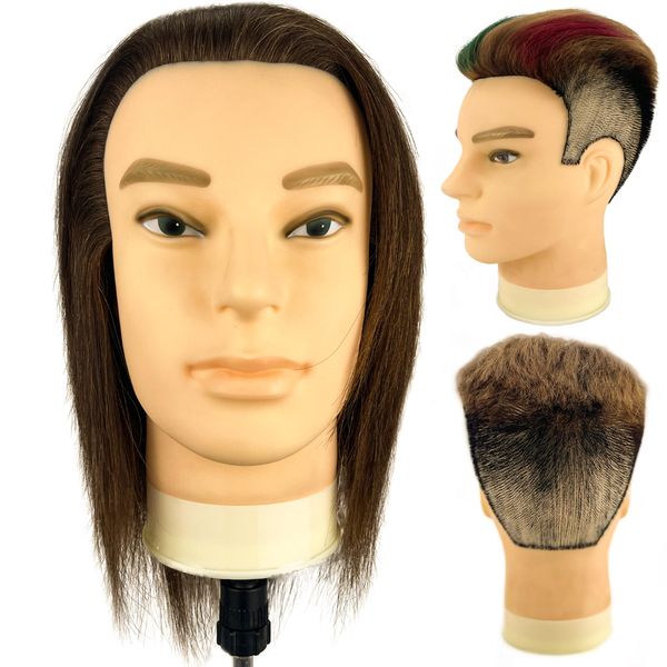 simnient Mannequin Head, Male mannequin Head with 100% Human Hair, 12" Barber Mannequin Head, Hairdresser training Doll manikin Head for Hair Styling and Practice