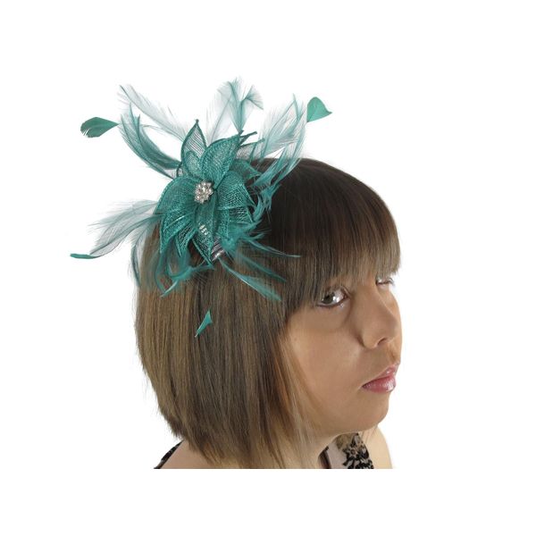 Jade Green Crystal Sinamay Flower Fascinator Hair Comb Hat s Races for Women Girls by Glitz4Girlz