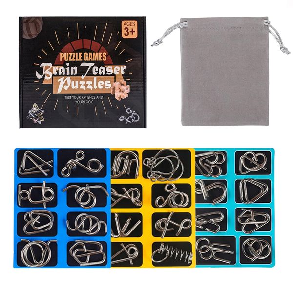 Holzsammlung 24 Stück Knobelspiele Metall, Metallpuzzle Metallknobellei Set IQ Spiele Geduldspiel Geschicklichkeitsspiel, Metal Puzzle Denkspiele Spielzeug Mini Geschenk für Erwachsene und Kinder