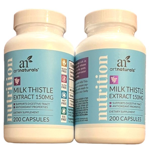 Art Naturals Milk Thistle Extract 150mg Liver Health  - 200 (400) Caps - 2 Pack