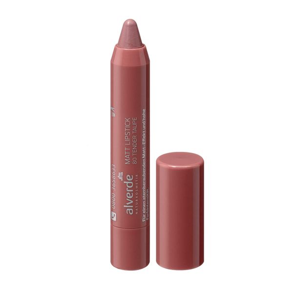 alverde NATURKOSMETIK Lippenstift Matt Lipstick Tender Taupe 80, 1 x 3,7 ml