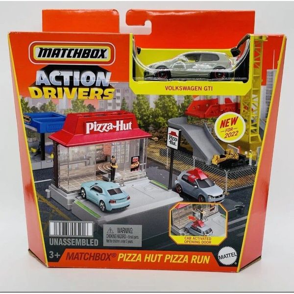 Matchbox - Auto Drivers - Pizza Hut Pizza Run Play Set - Includes Volkswagen GTI car - Ships Bubble Wrapped in a Box