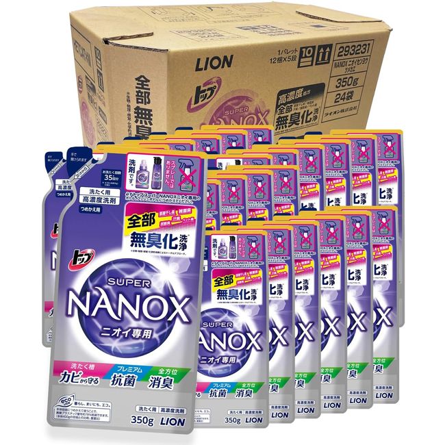 Lion Laundry Detergent Top Super Nanox Odor Refill, 12.8 oz (350 g) x 24 Packs