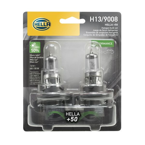 HELLA H13P50TB +50 Performance Bulb, 12V, 60/55W, 2 Pack