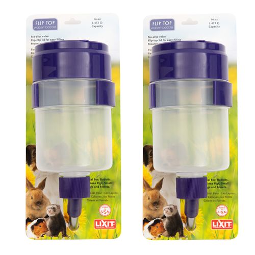 Lixit Lever Valve Top Fill No Drip Water Bottles for Rabbits, Chinchillas, Ferrets, Guinea Pigs and Adult Rats (16oz Pack of 2)