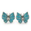 18mm/ Small Light Blue Enamel Crystal Butterfly Stud Earrings/Silver Tone