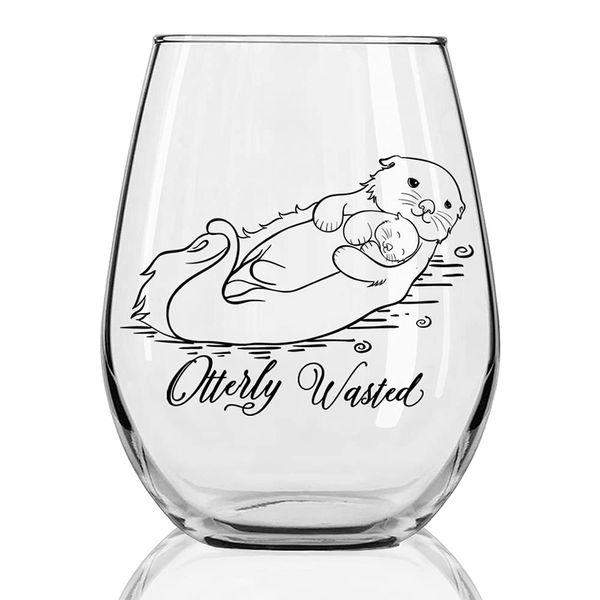 DYJYBMY Otterly Wasted Wine Glass, Otter Funny Wine Glass, New Mom Gift, Otter Gifts, Top Birthday Present Ideas from Husband, Son, Daughter, Gag Gift Idea for Her from Son, Daughter, Kids