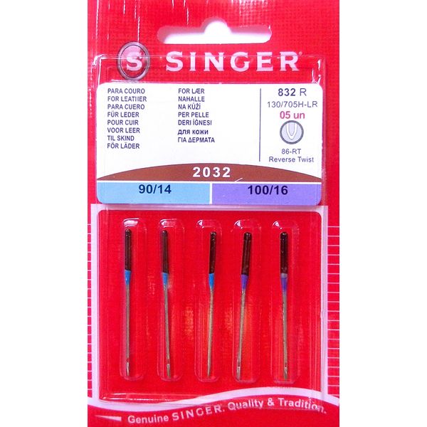 5 Original Singer Sewing Machine Needles 2032 Thickness 90/14 & 100/16 for Leather 130/705 H LR