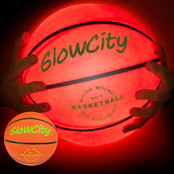 GlowCity Glow in The Dark Basketball for Teen Boy - Glowing Red Basket Ball, Light Up LED Toy for Night Ball Games - Sports Stuff & Gadgets for Kids Age 8 Years Old and Up. Great Gift for Boys & Girls