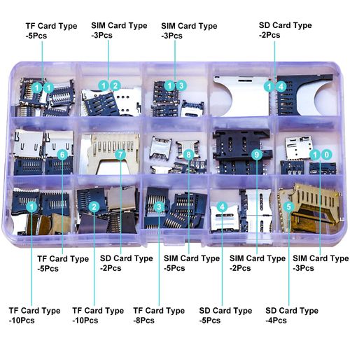 JTSNERU TF SD SIM Memory Card Slot Card Socket Assorted Kit, Micro TF SD SIM Card Connector Holder Memory Card Slot Holder Sockets PCB Mount Connector (JTS-TF)