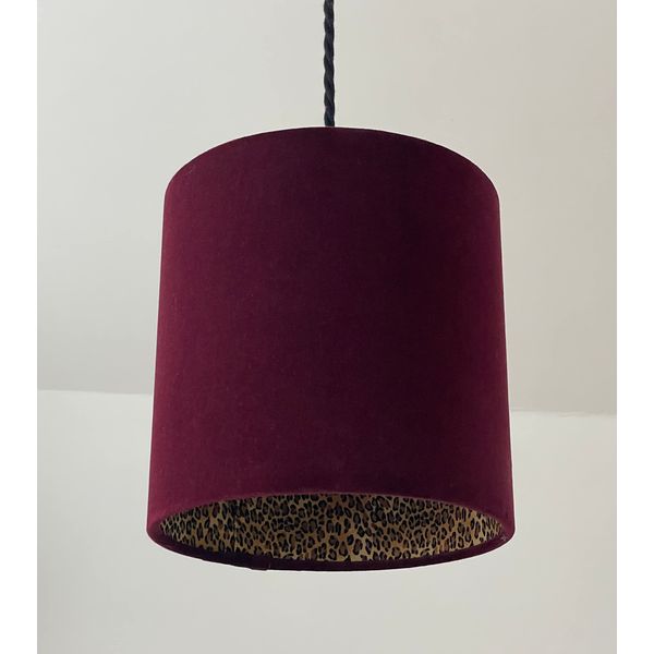 Burgundy Velvet Leopard Print Drum Lampshade