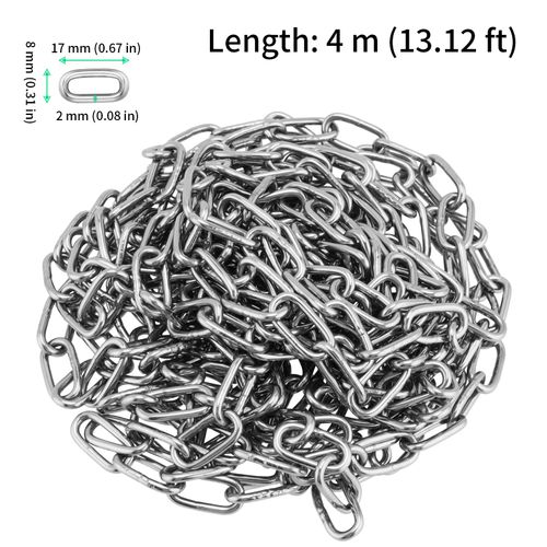 FUNSUEI 2 PCS 5/64 Inch Stainless Steel Chain, 13feet Metal Chain Link, Metal Utility Chain Hanging Chain Safety Link Chain Ring Coil Chain for Outdoor Camping, Hanging, Pulling, Towing, Silver