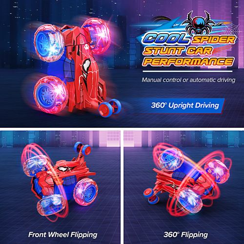Spider Remote Control Car RC Car Toys for Boys 3 4 5 6 7 8 9 10 Year Old,360° Fast Stunt RC Cars with 4WD Wheel Lights,Fun Spider Toys Birthday Gifts Chritmas Stuffer for Kids Boys Age 3-5 4-6 5-7 6-8
