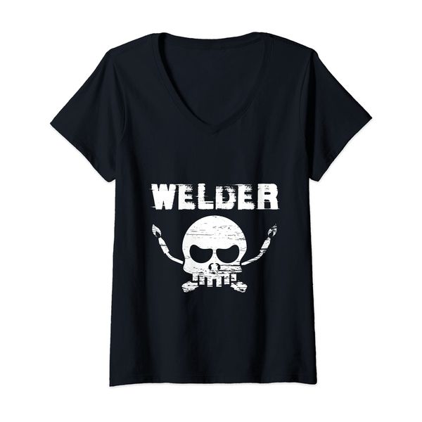 Womens Skull Welder Engineer Fabrication Engineering Welding V-Neck T-Shirt