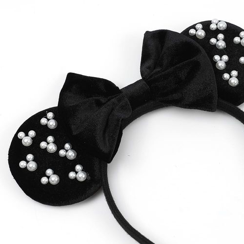 JIAHANG Mouse Ears Headband with Velvet Bow, Black Party Decoration Costume Headwear Hair Accessories for Women Girls