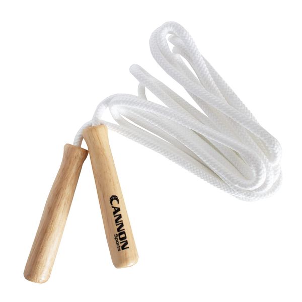 Cannon Sports White Jump Ropes with Wooden Handles & Braided Polyester for Fitness, Exercise & Home Gym (8-Feet)