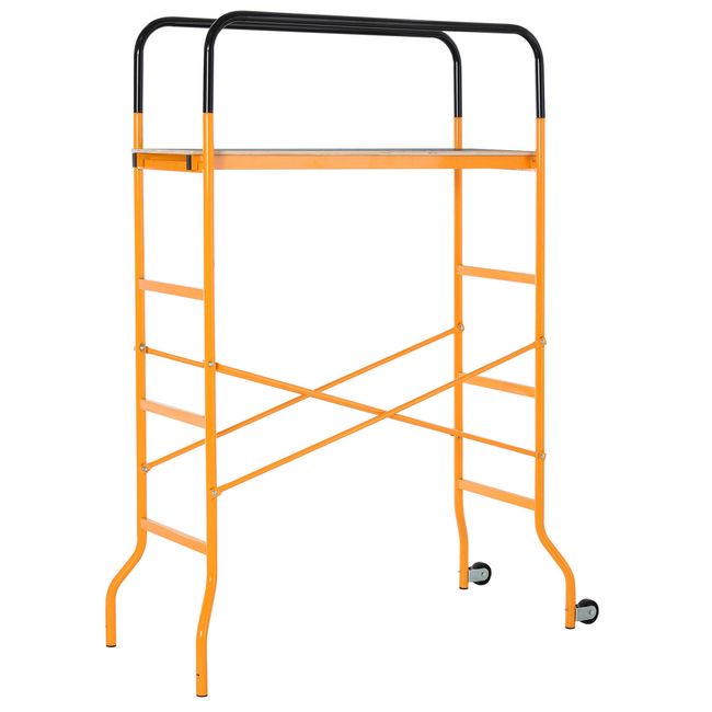 Steel Scaffold Work Platform 4-Step Ladder Indoor Decoration w/2 Wheels