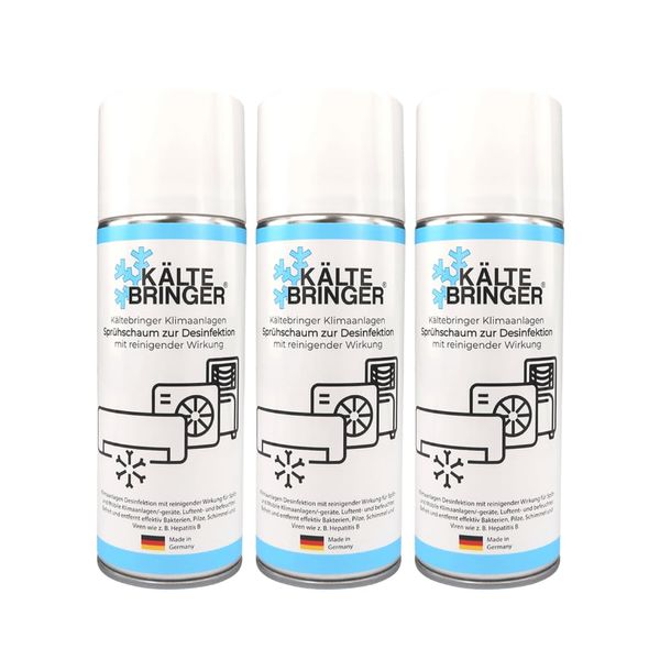Kältebringer 3x Klimaanlagenreiniger Schaum 400ml - Klimaanlagen Desinfektion für Splitgerät oder Auto KFZ - mit 60cm Sonde - Allzweck Klimareiniger beseitigt Gerüche & Bakterien (3er Pack)