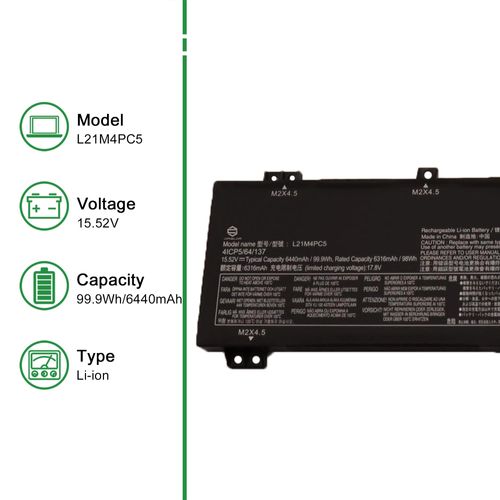 JIAZIJIA L21M4PC5 SB11F54008 5B11F54006 Laptop Battery Replacement for Lenovo Legion 7 16ARHA7 16IAX7 Series L21D4PC2 SB11F53995 5B11F54000 L21C4PC2 SB11F54009 5B11F53998 15.52V 99.9Wh 6440mAh