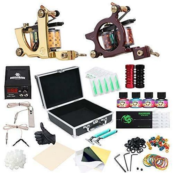 Dragonhawk Complete Tattoo Kit 2pcs Coil Tattoo Machine Tattoo Guns Color