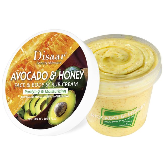 DISAAR BEAUTY Avocado Honey Face Body Neck Scrub Cream Purifying Moisturizing Nourishing Skin 300ml/10.58fl.oz