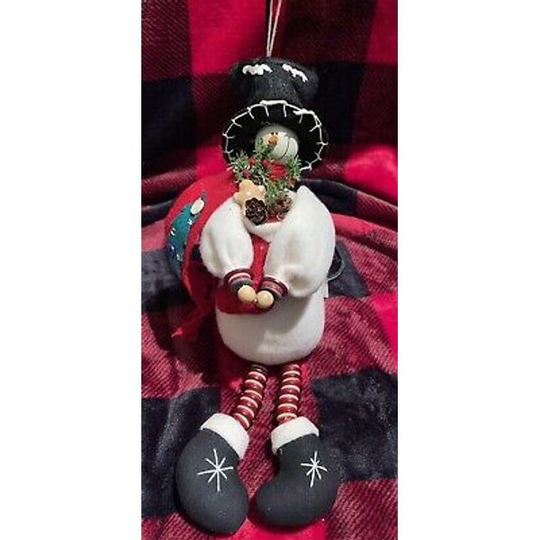 Dan Dee Christmas Plush Beaded Embellished Hanging Snowman Dangling Legs New