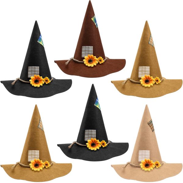 Zhanmai 6 Pack Scarecrow Hat Felt Scarecrow Hat Wizard Hat Scarecrow Costume Accessory Felt Straw Witch for Halloween Costume Party Cosplay Party