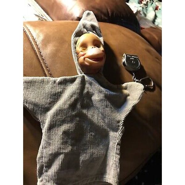 Monkey Doll Hand Puppet Vintage Molded Face Grey Outfit 12”