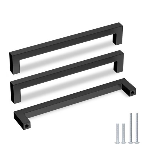 goldenwarm 2 Pack Black Cabinet Pulls 8in(204mm) Drawer Pulls Kitchen Cabinet Handles Black Dresser Stainless Steel Modern Hardware