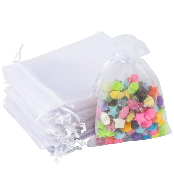 G2PLUS Organza Bags 4×6 Inches,100PCS White Organza Gift Bags with Drawstring, Mesh Jewelry Gift Pouches, Sheer Wedding Favors Bags, Christmas Candy Bags for Party Favors, Small Business