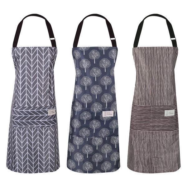 AKlamater 3 PCS Women Apron with Pockets Adjustable Cooking Aprons PVC Waterproof Kitchen Bib Apron for Kitchen Cooking Baking Household Cleaning