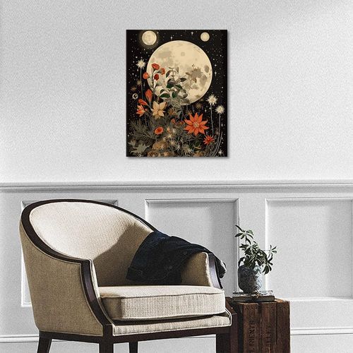Paint by Number Flower Moon Adult Paint by Number Black Background Paint by Numbers Beginner Easy Painting by Number Retro Style Paint by Number to Family Friend Gift for Living Room Decor 16x20 in