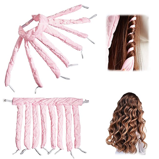 Heatless Curls Band, Lockenwickler über Nacht, Octopus Heatless Lockenwickler, Locken ohne Hitze Band, Curling Ribbon Seiden Lockenwickler für Langes Mittleres Haar (Rosa)…