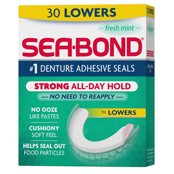 Sea Bond Secure Denture Adhesive Seals, Fresh Mint Lowers, 30 Count