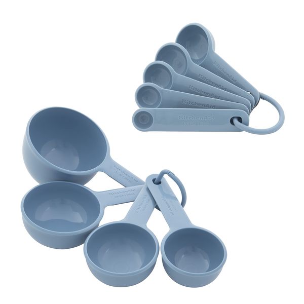 KitchenAid Universal Measuring Cup and Spoon Set, 1/4, 1/2, 1/3, and 1 cup size, and 1 tablespoon, 1/2 tablespoon, 1 teaspoon, 1/2 teaspoon, and 1/4 teaspoon size, 9 Piece, Blue Velvet