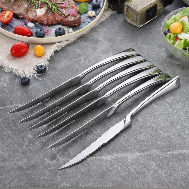 Steak Knives, 6 Pieces Steak Knife Set With Sharp Serrated Blade 