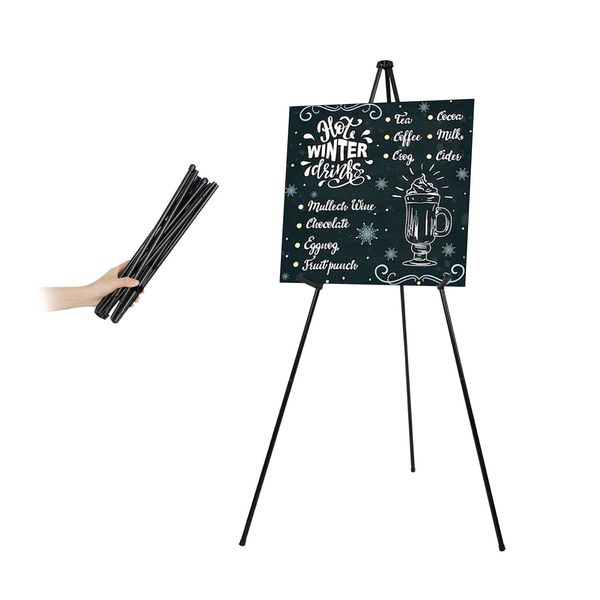 Mutualsign Easel Stand for Display Floor Easels for Signs Black Tripod for Poster Welcome Board Stands, Base 63" Max