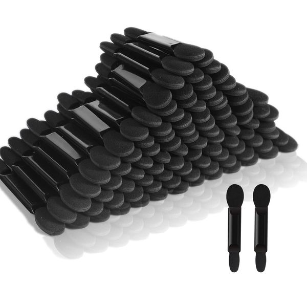 Deksias Disposable Dual Sided Eye Shadow Sponge Applicator Oval Tipped Eyeshadow Brushes Makeup Applicators (50PCS, black)