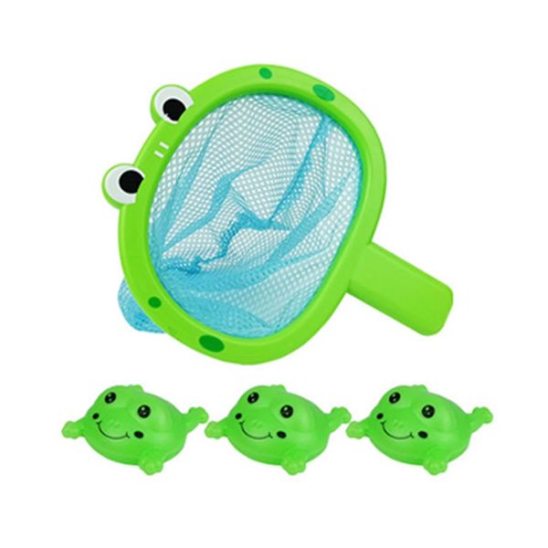 Baby Bath Toys 1 Pcs Frog Animals Fishing Net with 3 Pcs Water Floating Sea Animals Frog Toys, Bathroom Pool Water Floating Accessory Duck Crab Frog Fishing Play Set for Toddlers