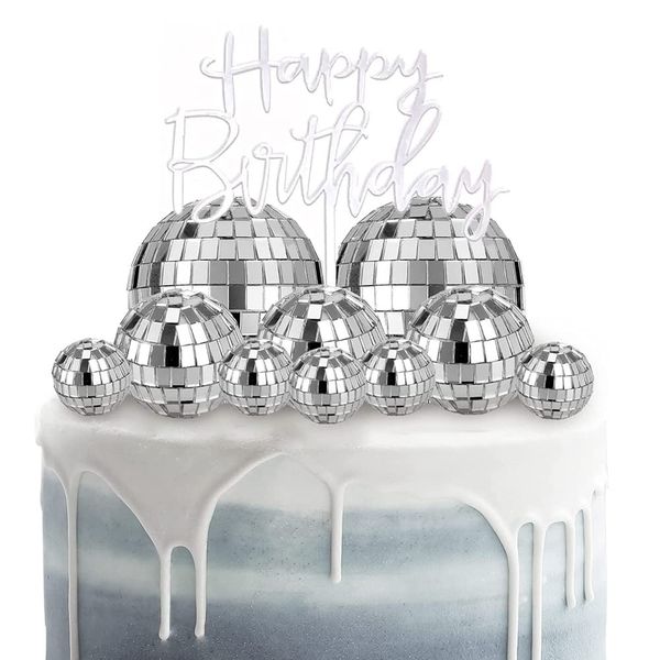 YGCHEN Discokugel Tortendeko Disco Ball Cake Toppers Happy Birthday Torten Topper Spiegelkugel Kuchen Deko für Disco Thema Party Hause Dekorationen (12 Stück)