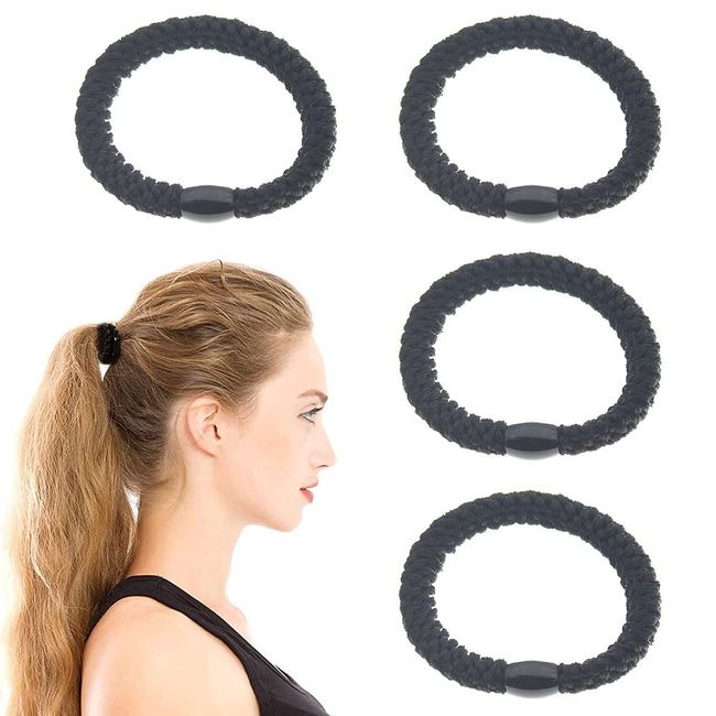 5 Pcs Black Hair Ties for Women Girls Cotton Bands Soft Woven Ponytail Holders Elastics Hair Bands Soft Hair Ties for Thick Hair and Curly Hair